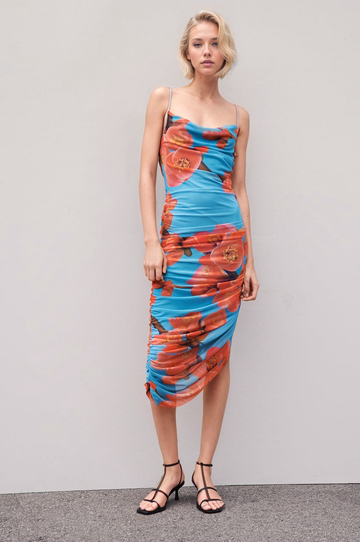 MWB Printed Drape Tulle dress