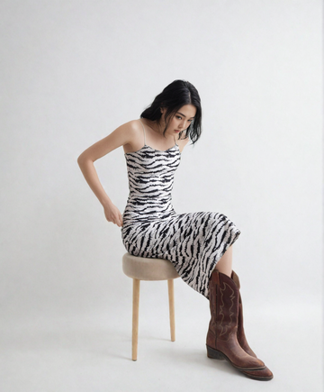 MWB Zebra Print Long Fitted Strappy Dress