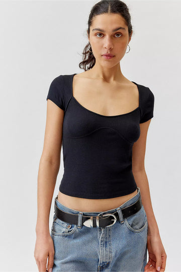 MWB Round Neck  Rib Detail Top