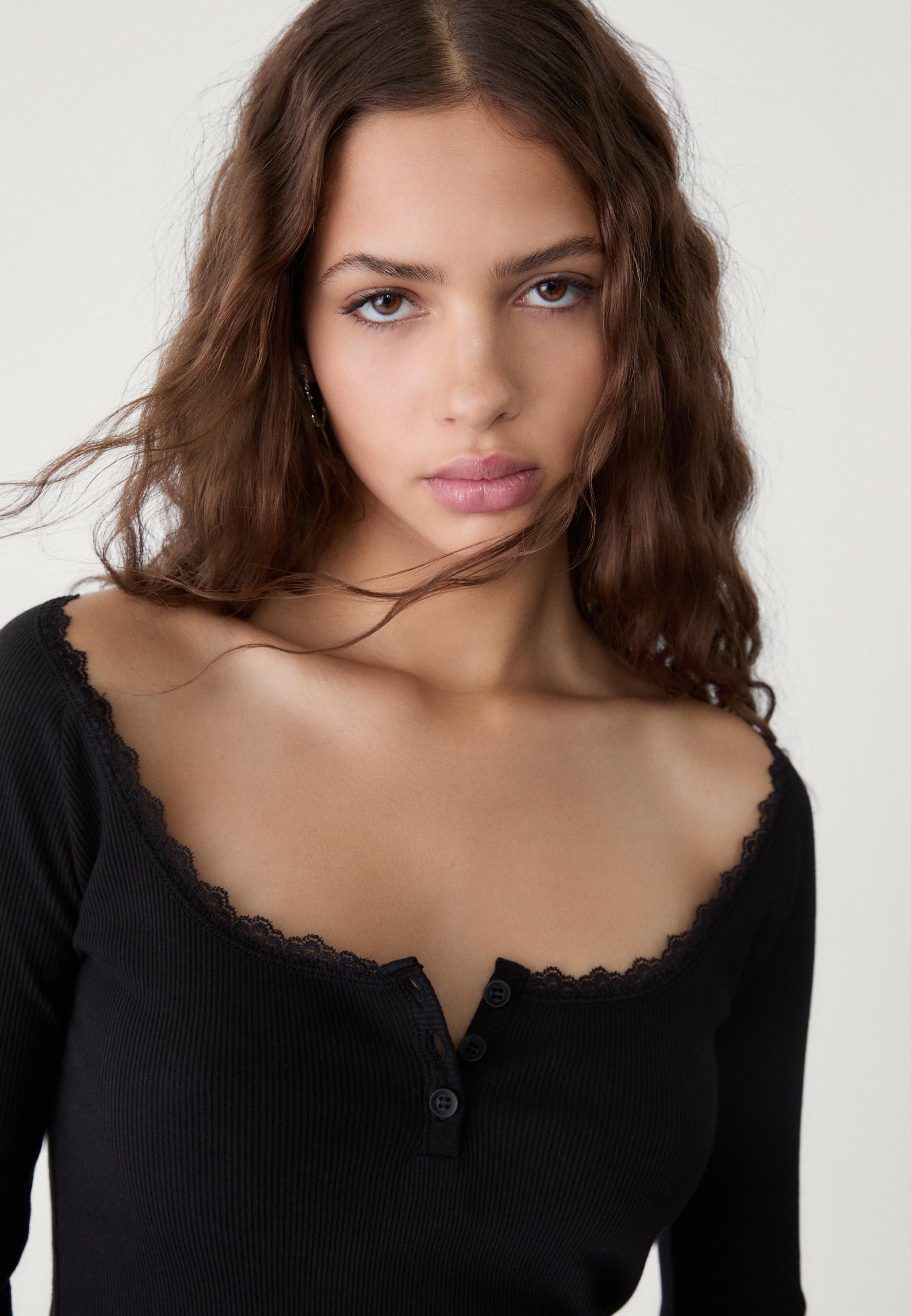 MWB polo lace Trim Rib Top MYWISHBAG