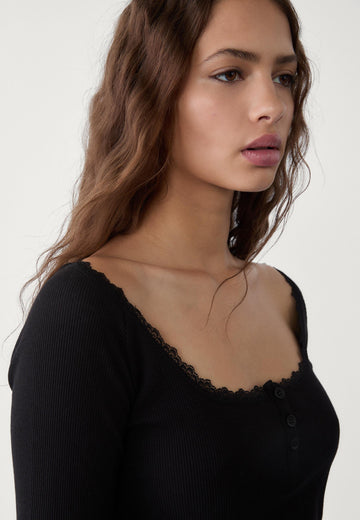 MWB polo lace Trim Rib Top