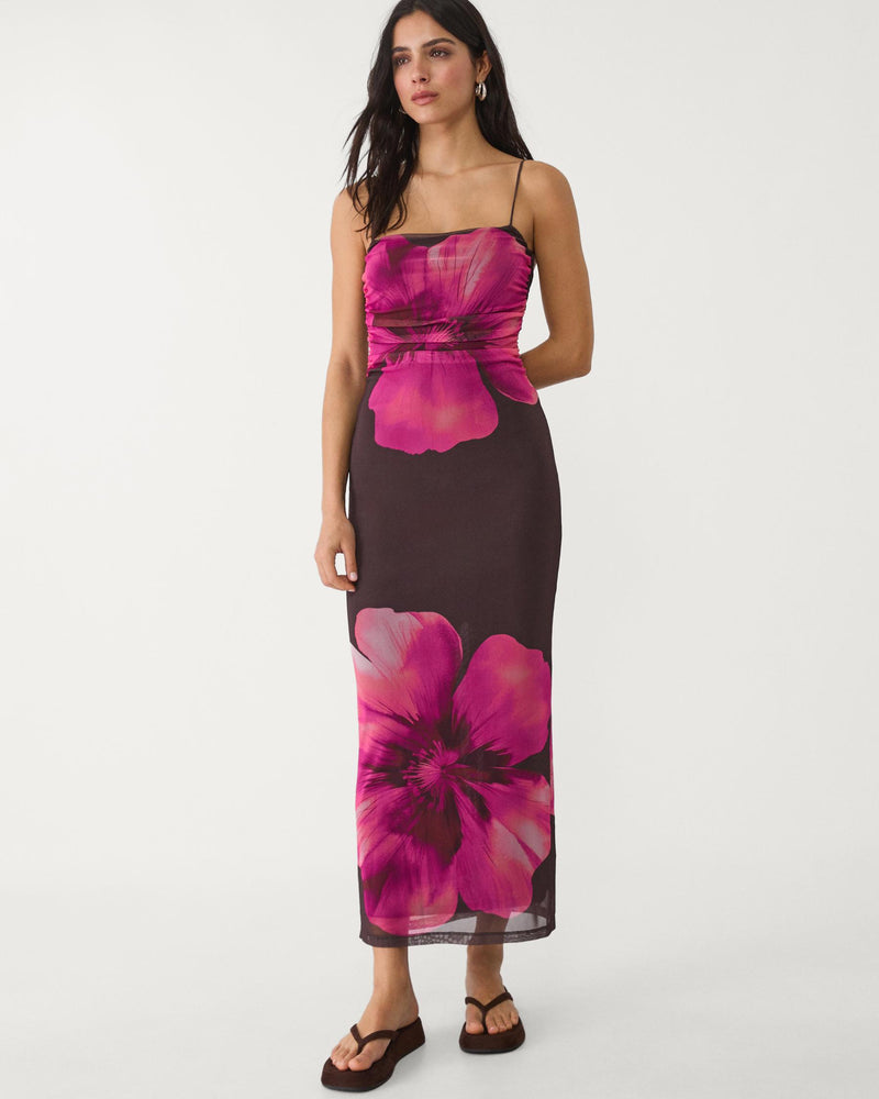 MWB Printed Tulle Long Dress