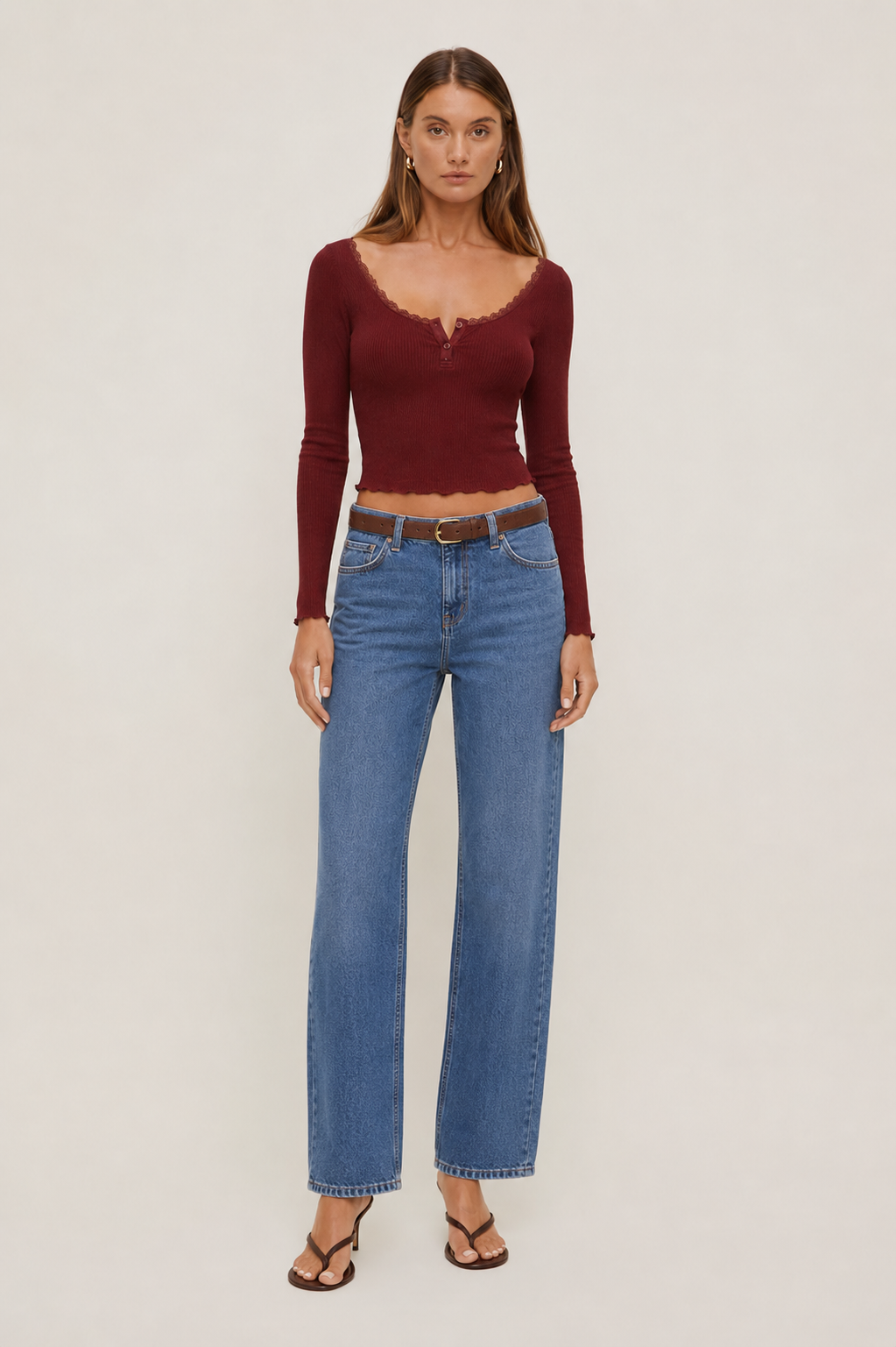 polo lace Trim Rib Top MYWISHBAG