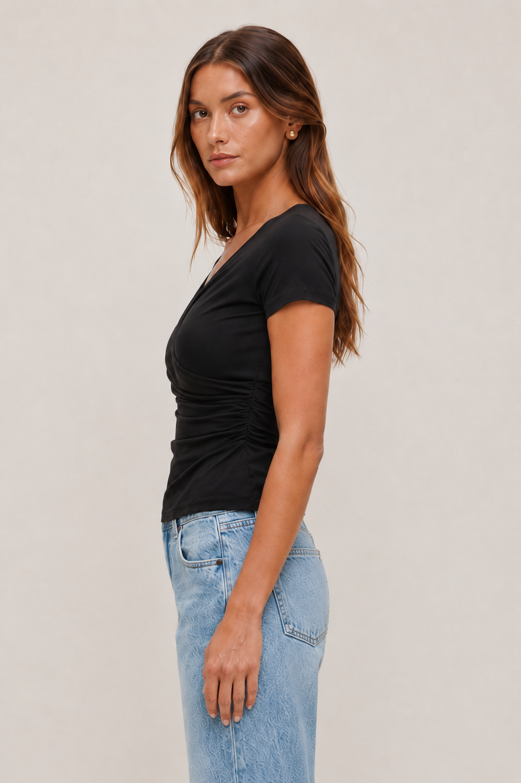 Sweetheart V Neck Short Sleeve Top MYWISHBAG