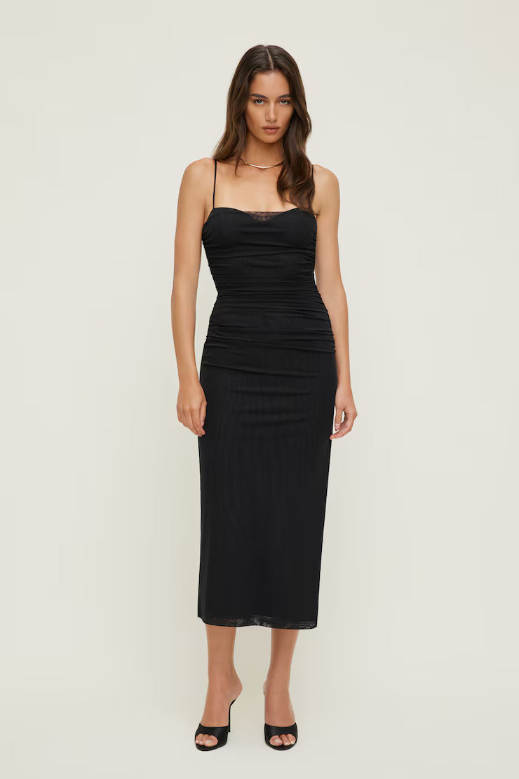 Ruched Mesh Midi Dress MYWISHBAG