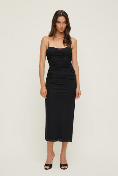Ruched Mesh Midi Dress