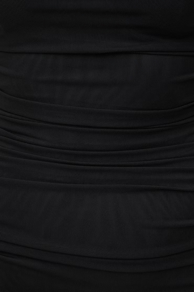 Ruched Mesh Midi Dress MYWISHBAG