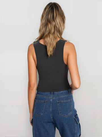 MWB Solid Ruched Square Neck Crop Top