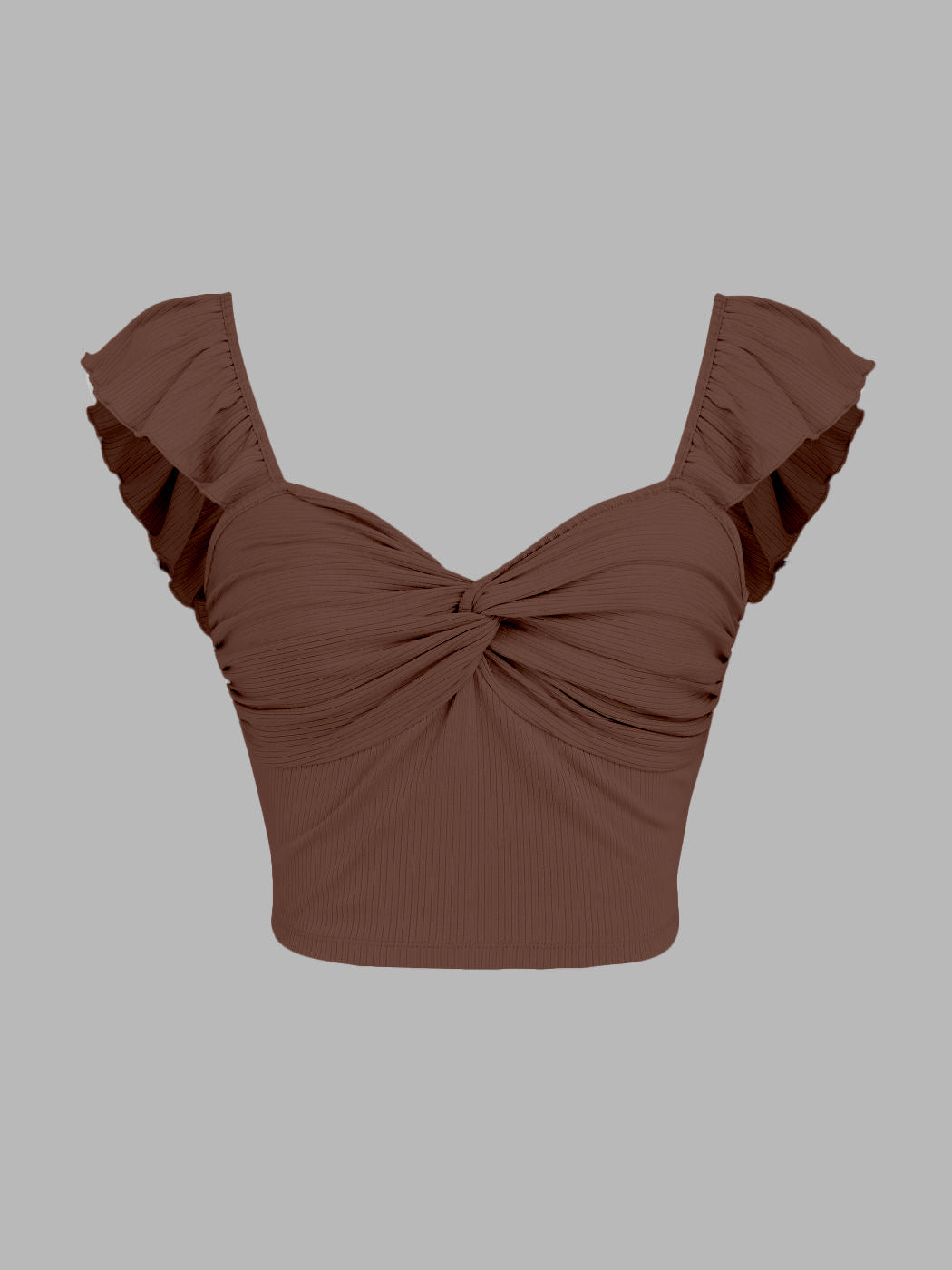 MWB Solid Twist Ruffle Crop Top