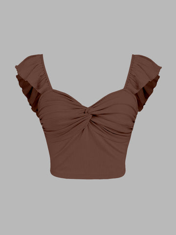 MWB Solid Twist Ruffle Crop Top