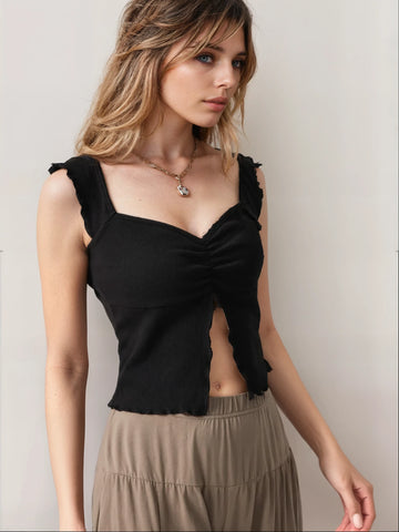 MWB V- Neck Sleveless Split Crop Top