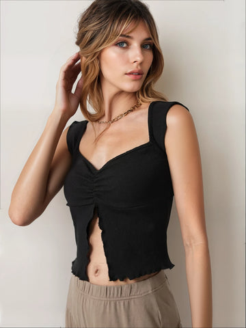 MWB V- Neck Sleveless Split Crop Top