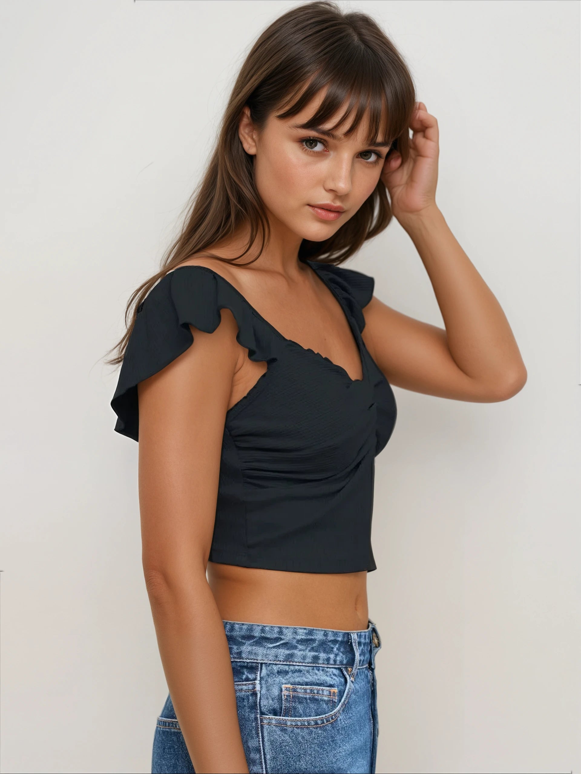 MWB Solid Twist Ruffle Crop Top