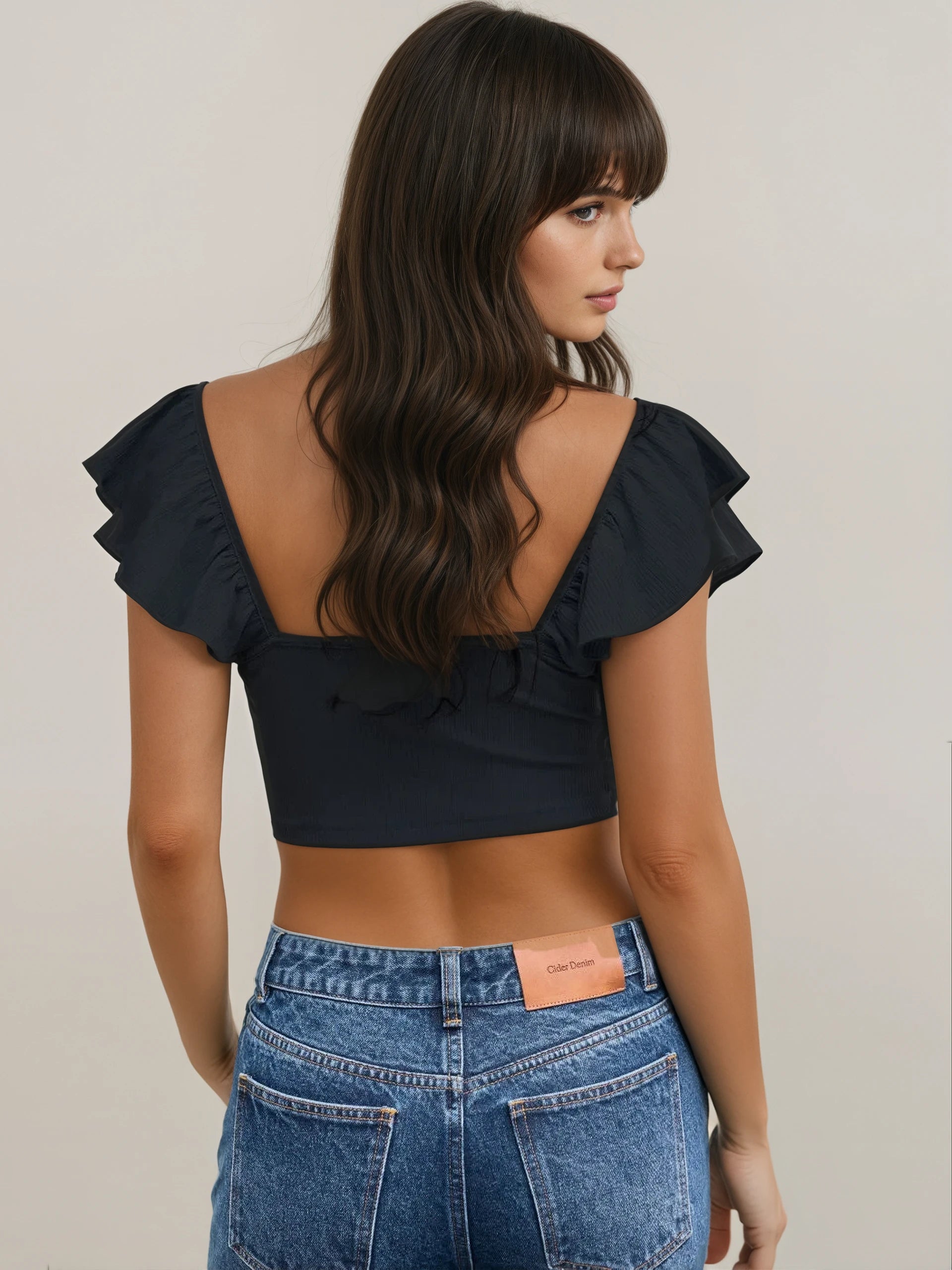 MWB Solid Twist Ruffle Crop Top