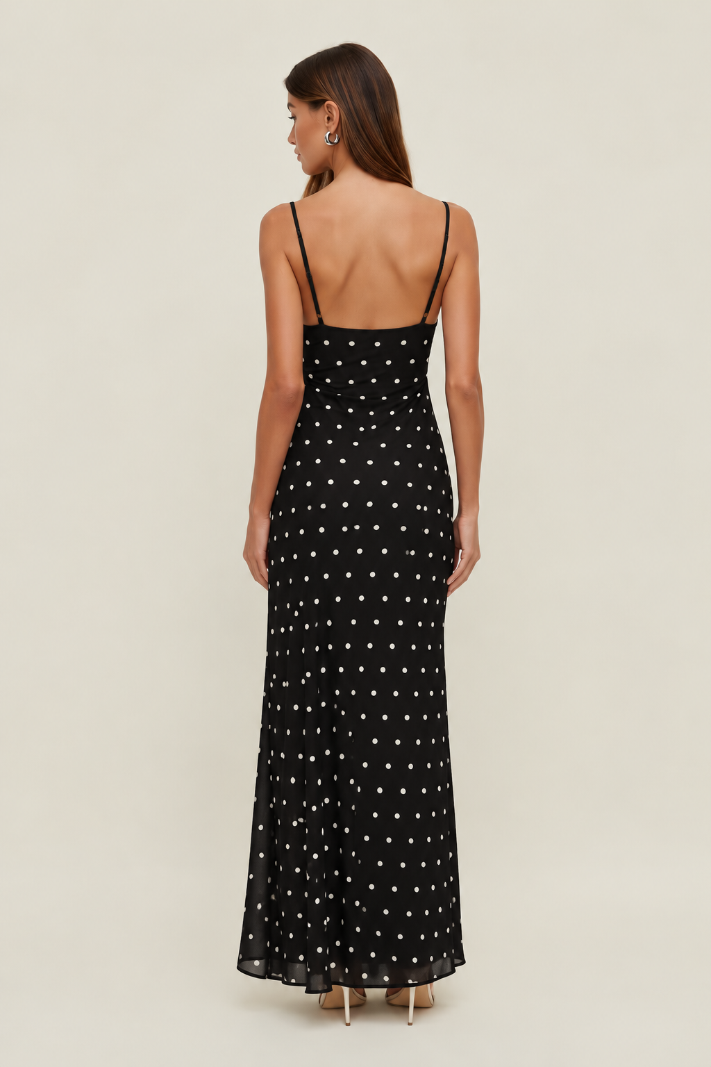 Black Polka Dot Mesh Maxi Dress MYWISHBAG