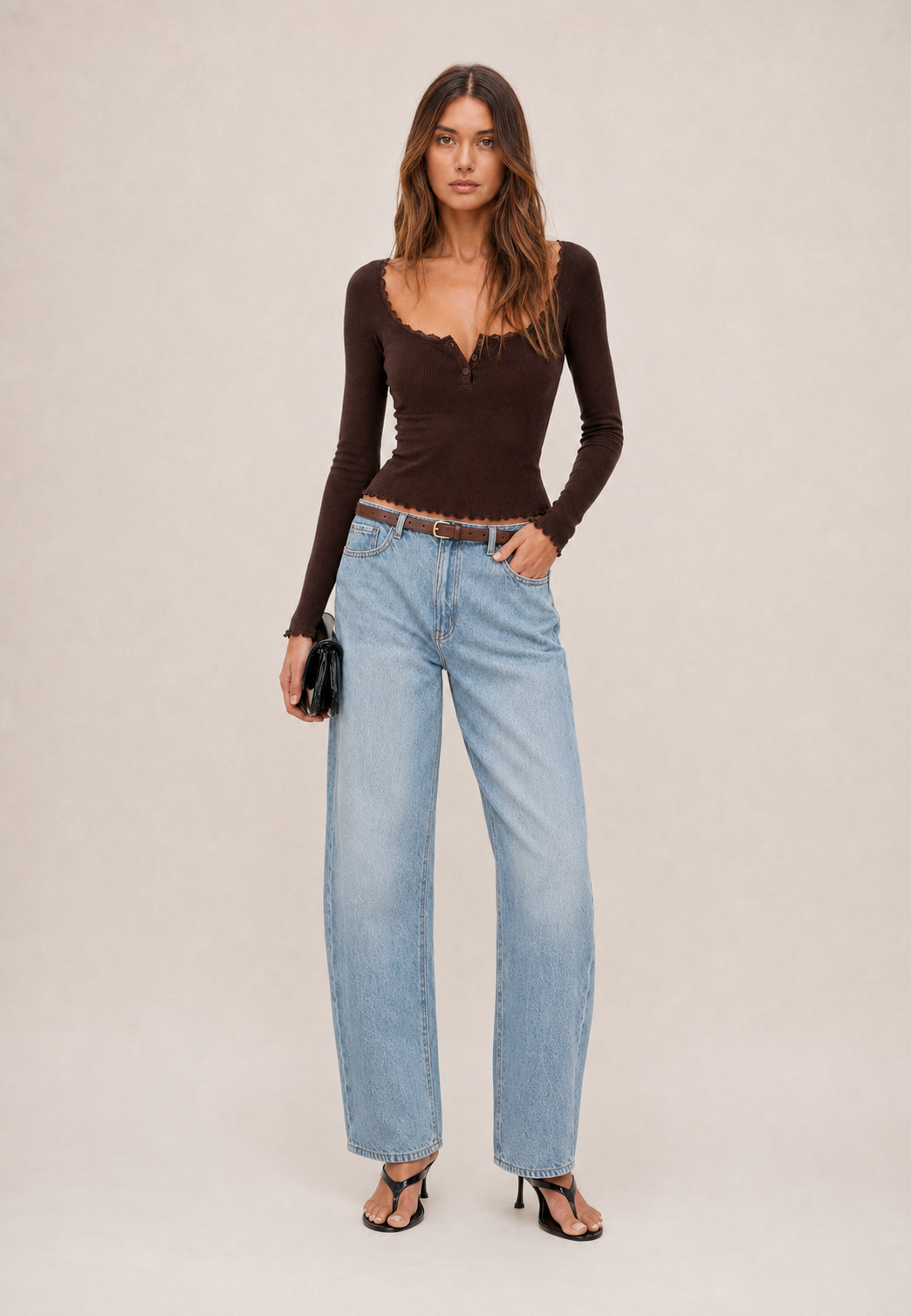 polo lace Trim Rib Top MYWISHBAG