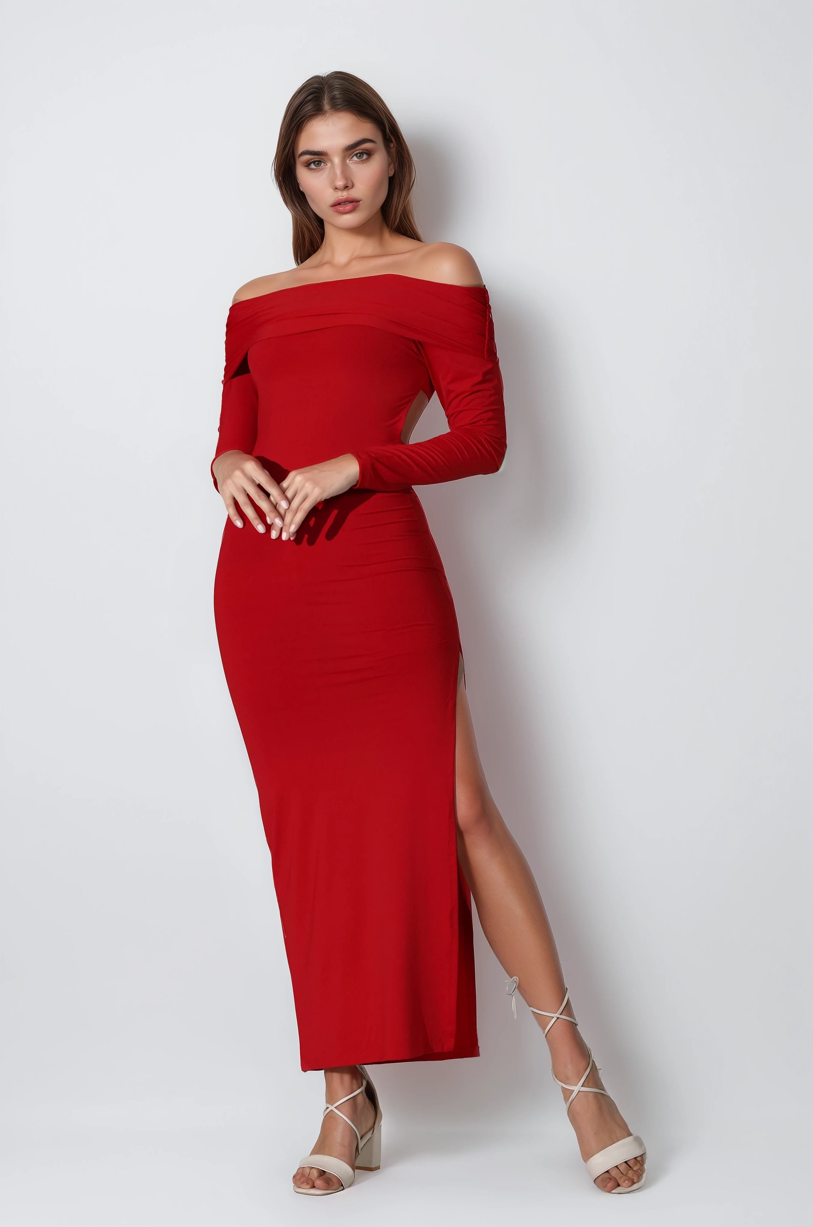 MWB  Open-Back Maxi Dress in Red