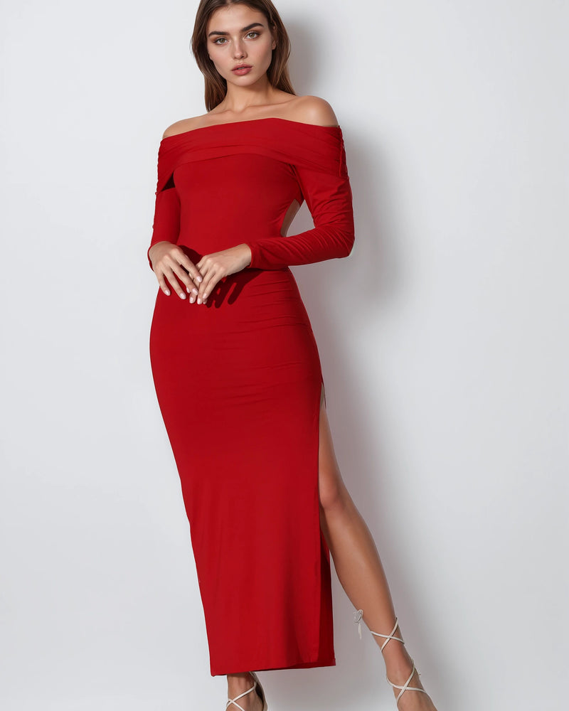 MWB  Open-Back Maxi Dress in Red