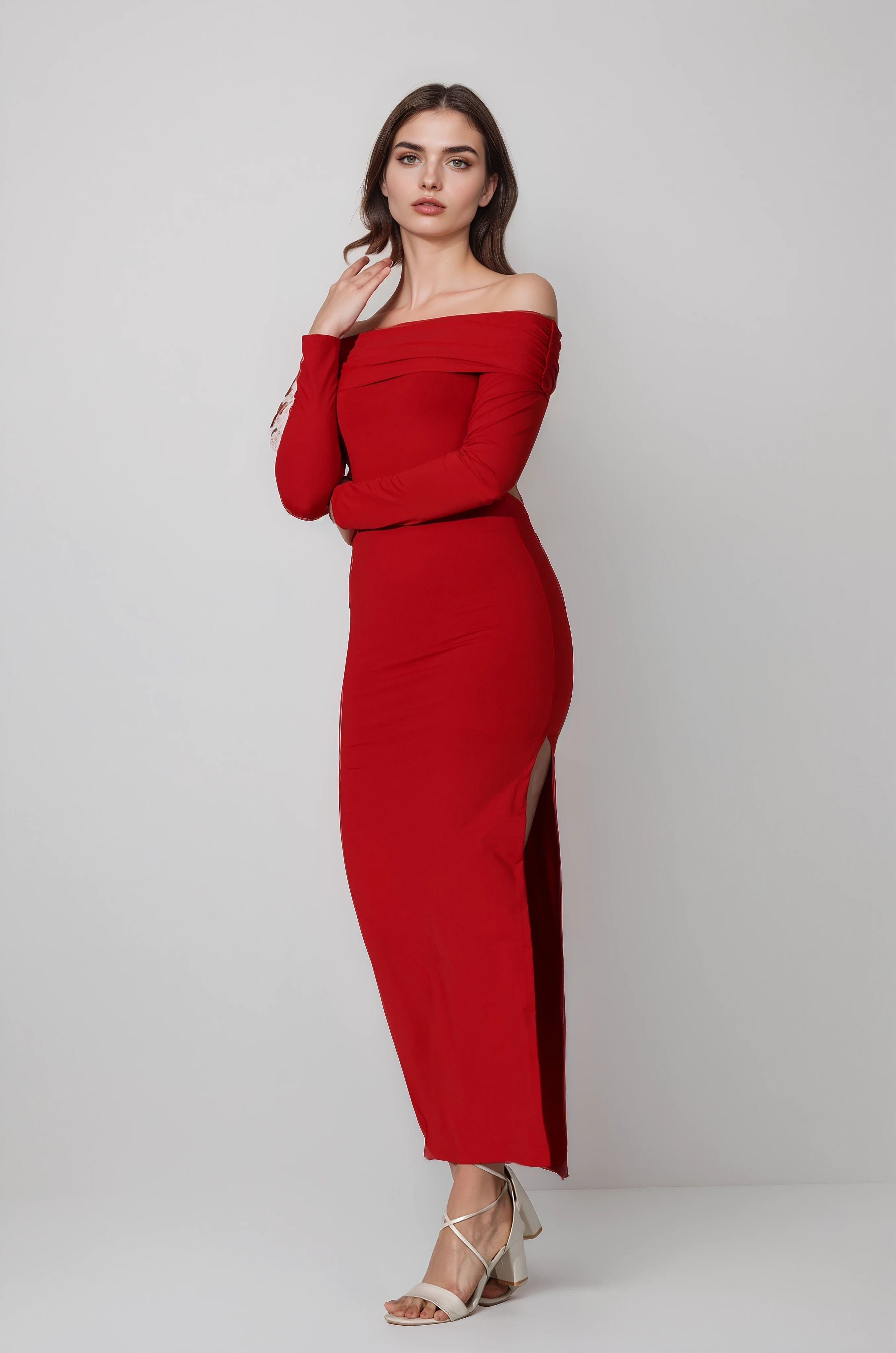 MWB  Open-Back Maxi Dress in Red