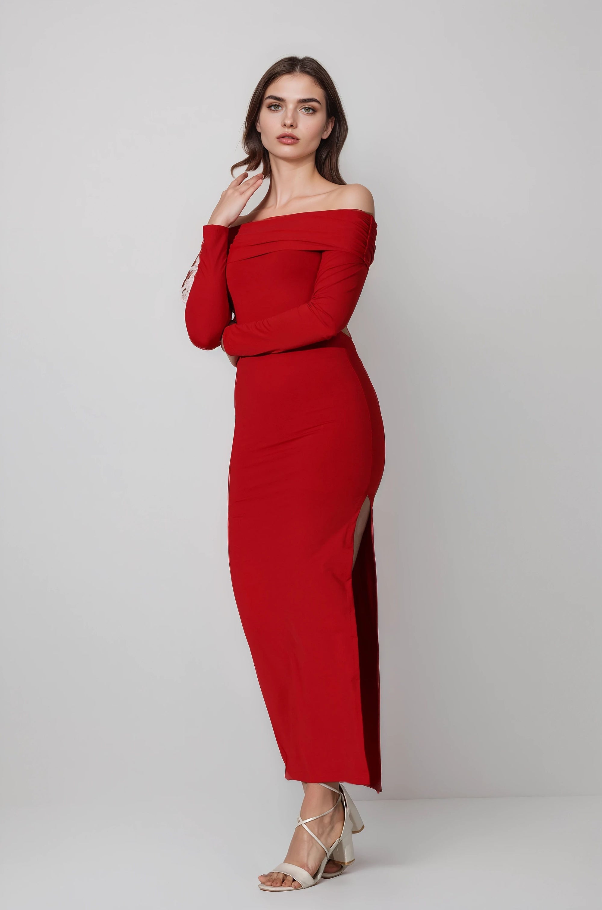 MWB  Open-Back Maxi Dress in Red