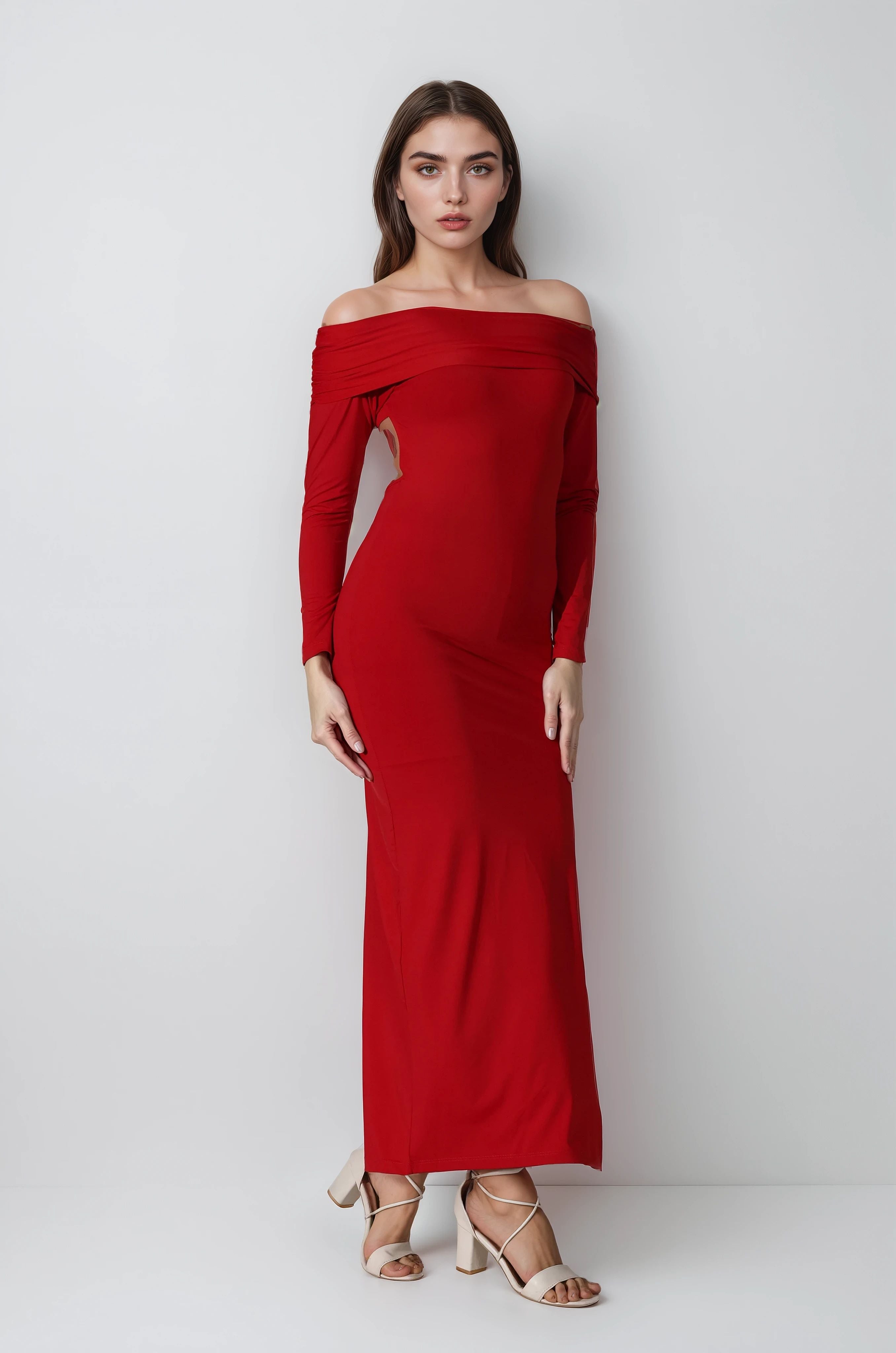 MWB  Open-Back Maxi Dress in Red