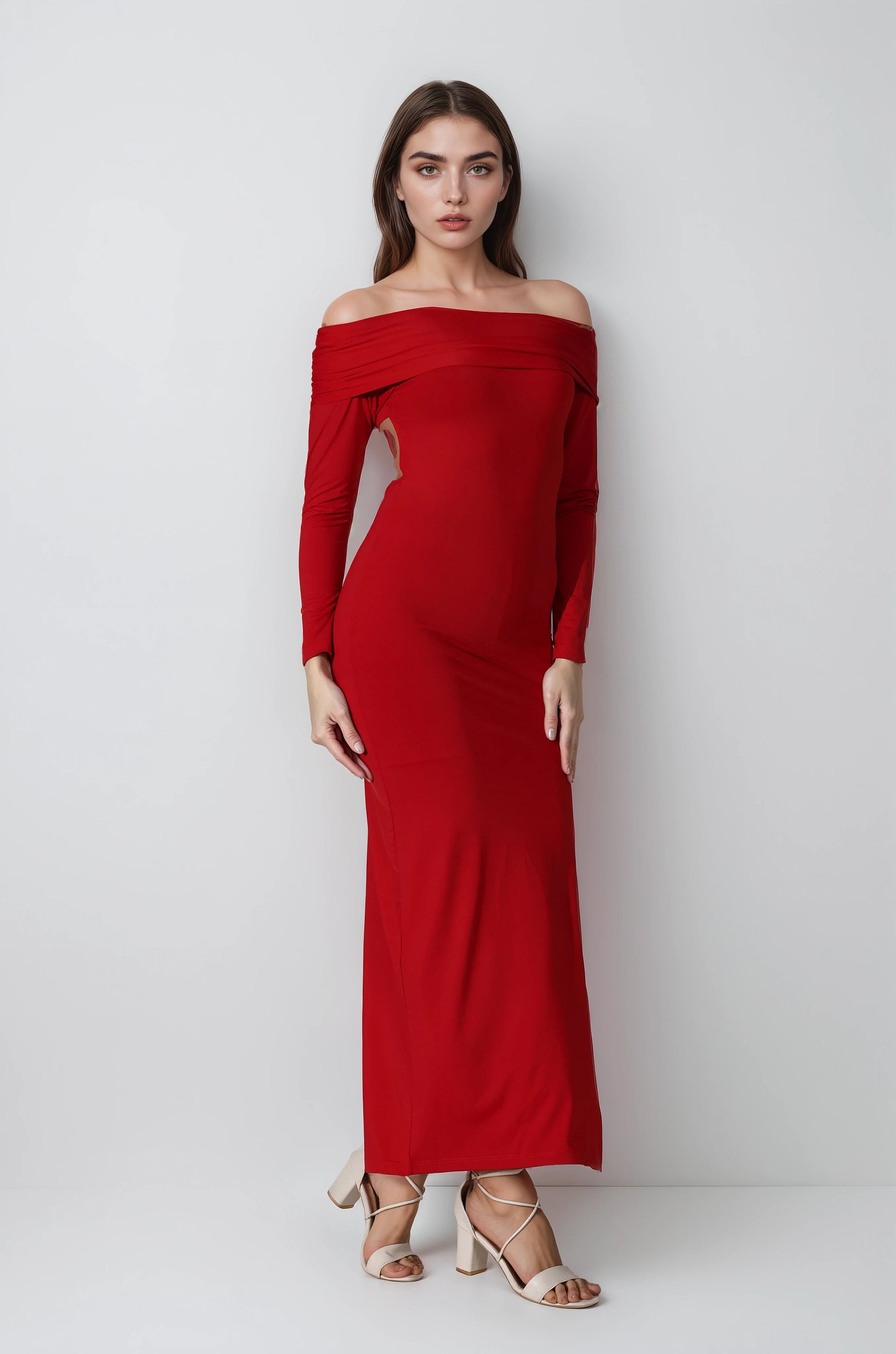 MWB  Open-Back Maxi Dress in Red