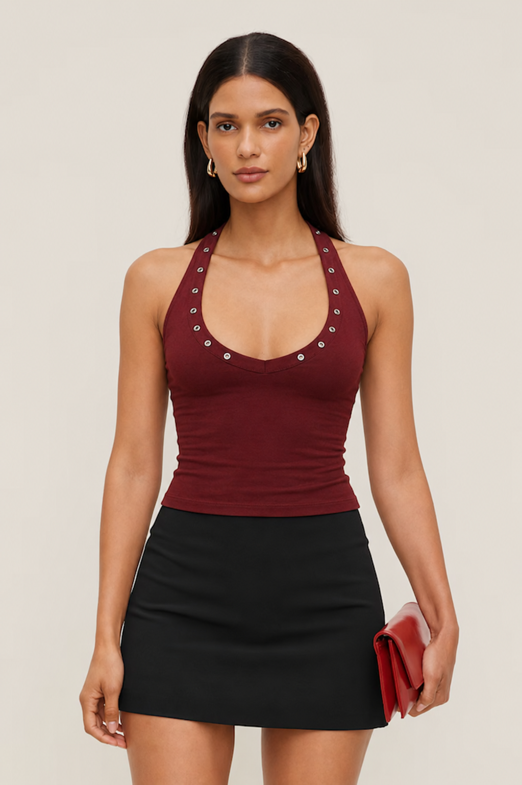 Halterneck Top in Marron with Eyelets MYWISHBAG