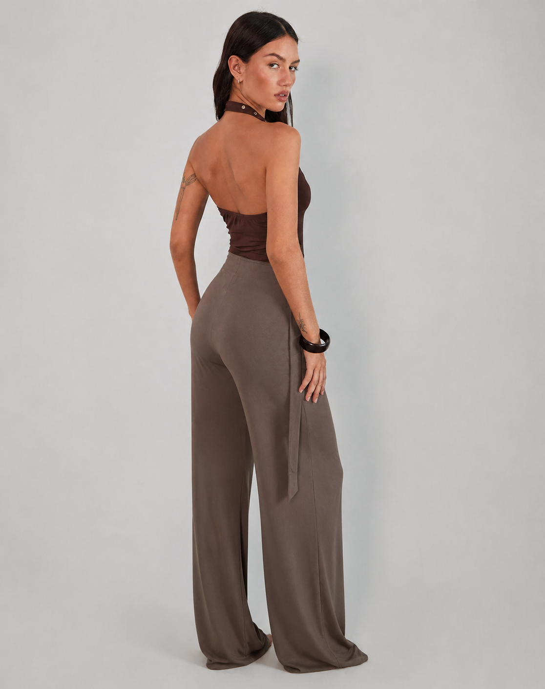 Halterneck Top in Brown with Eyelets MYWISHBAG