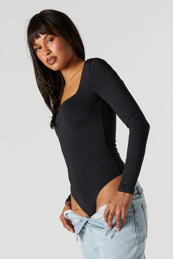 MWB Square Neck Long Sleeve Bodysuit Top MYWISHBAG