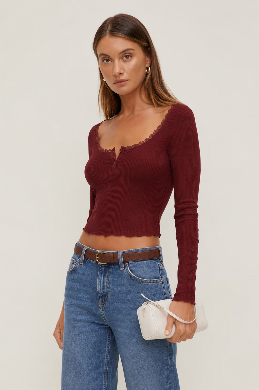polo lace Trim Rib Top MYWISHBAG