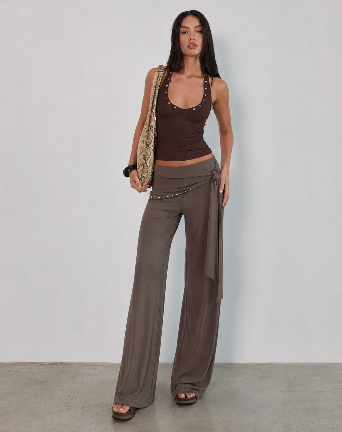 Halterneck Top in Brown with Eyelets MYWISHBAG