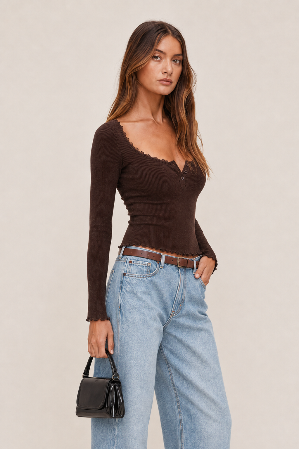 polo lace Trim Rib Top MYWISHBAG