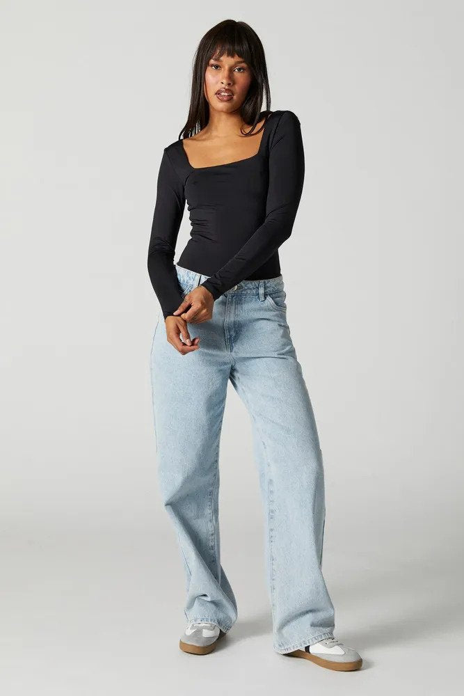 MWB Square Neck Long Sleeve Bodysuit Top MYWISHBAG