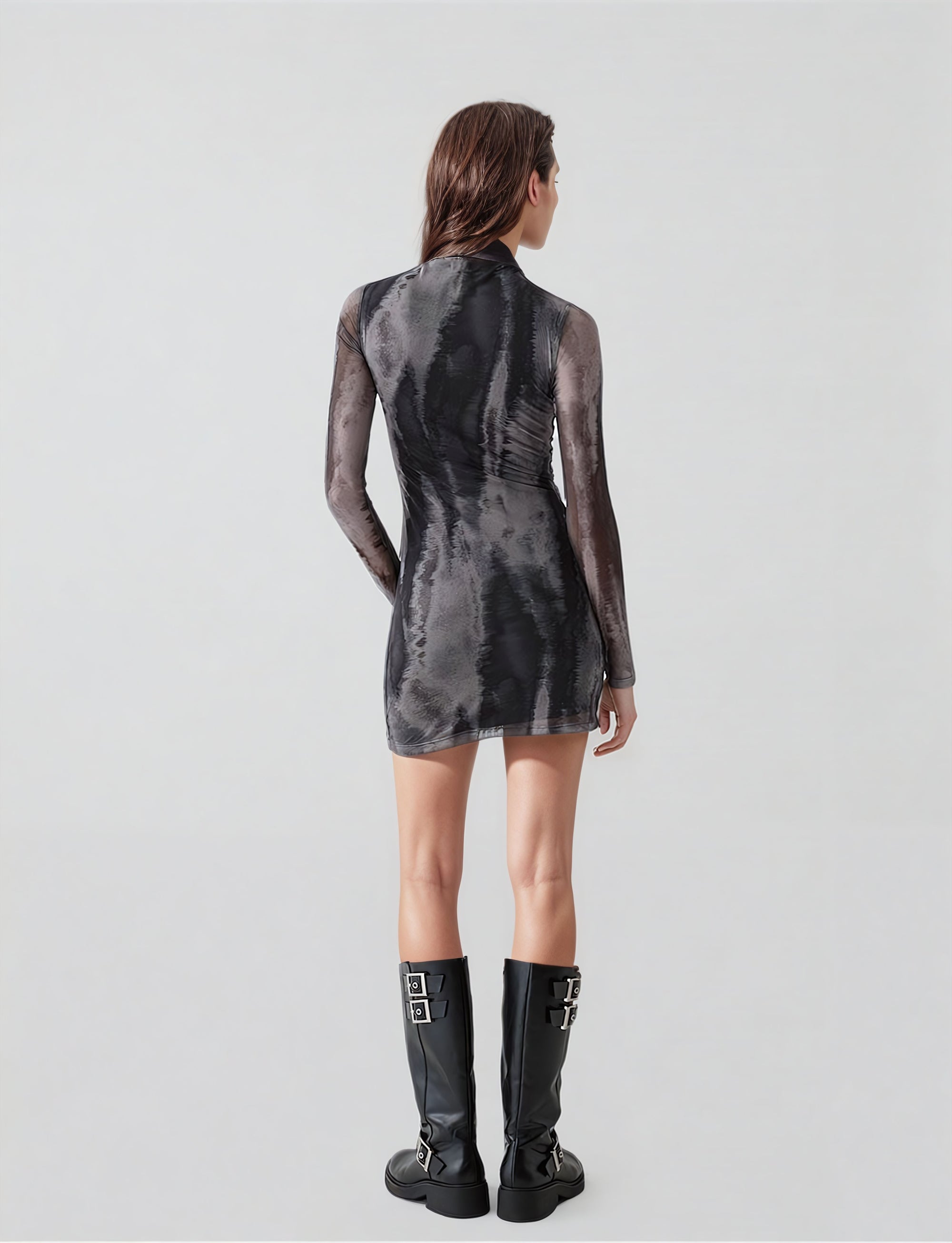 MWB Long Sleeve Gathered tulle mini dress MYWISHBAG