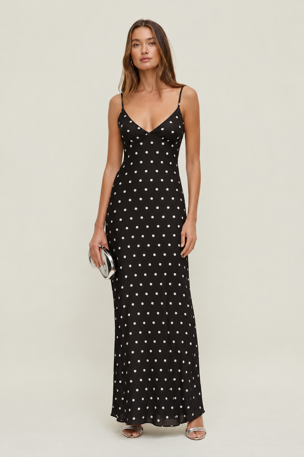 Black Polka Dot Mesh Maxi Dress MYWISHBAG