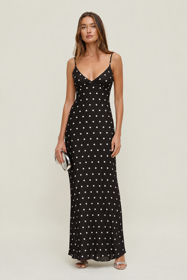 Black Polka Dot Mesh Maxi Dress
