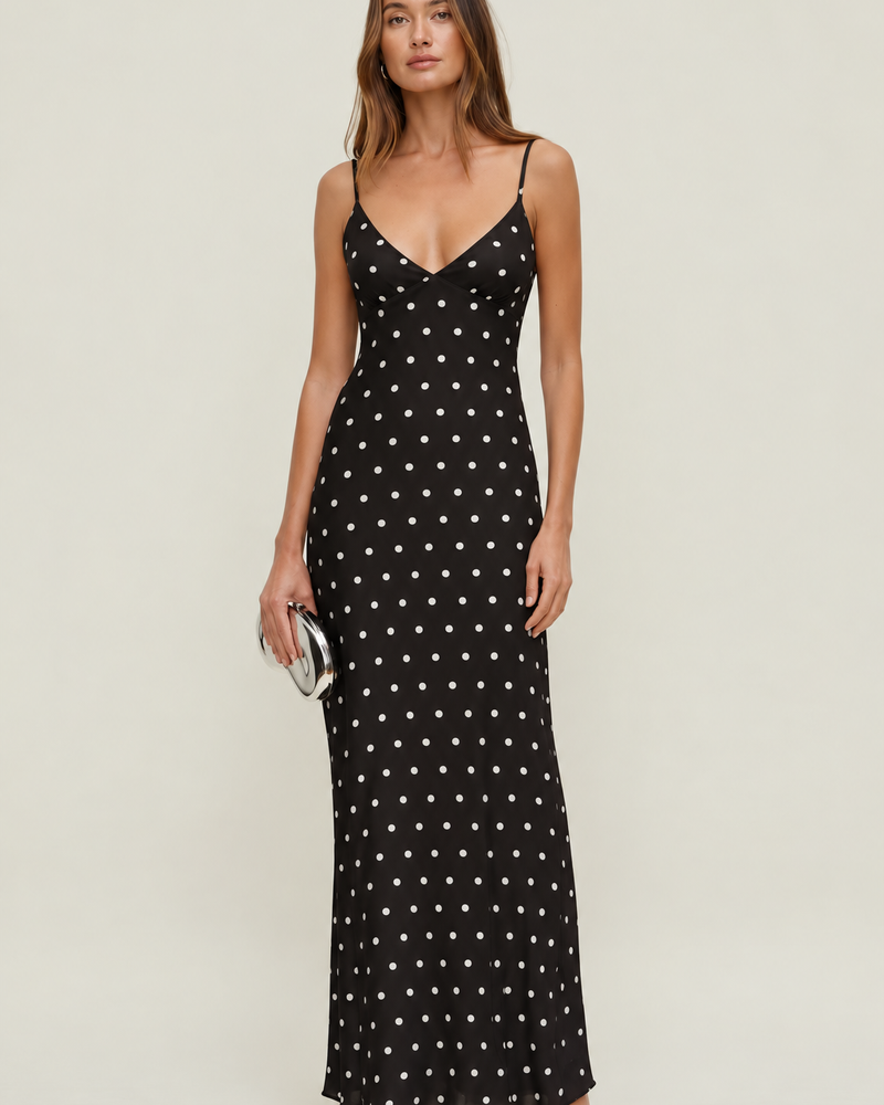 Black Polka Dot Mesh Maxi Dress