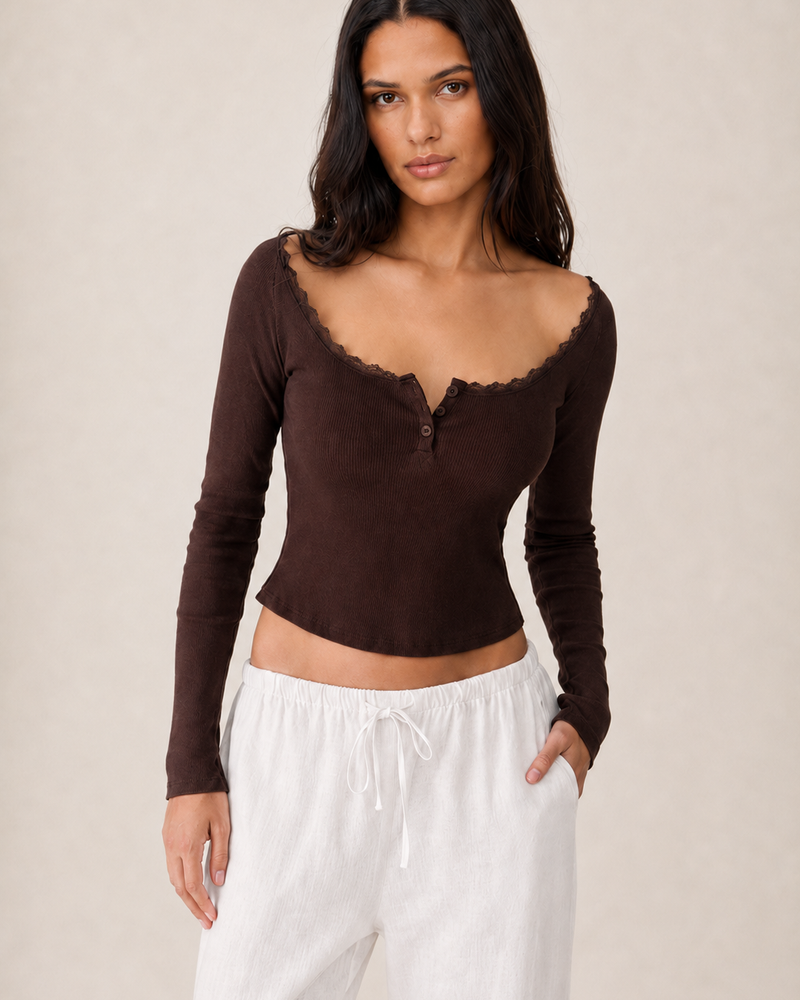 polo lace Trim Rib Top