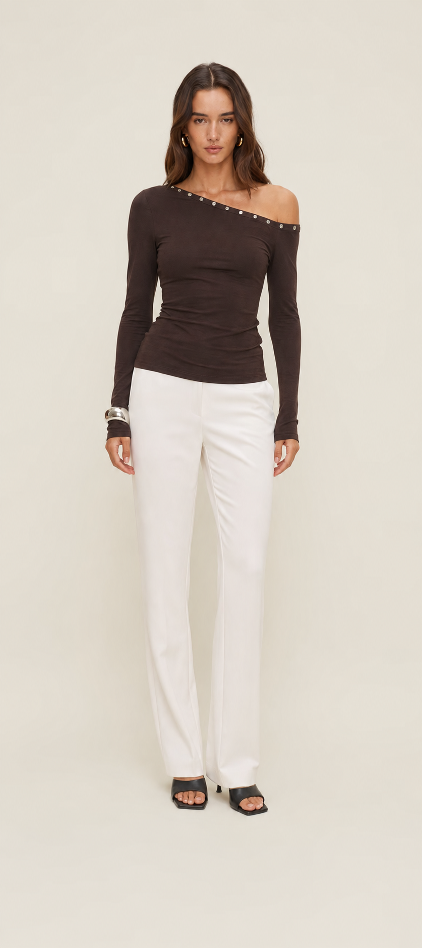 One Shoulder Top in Brown with Eyelets MYWISHBAG