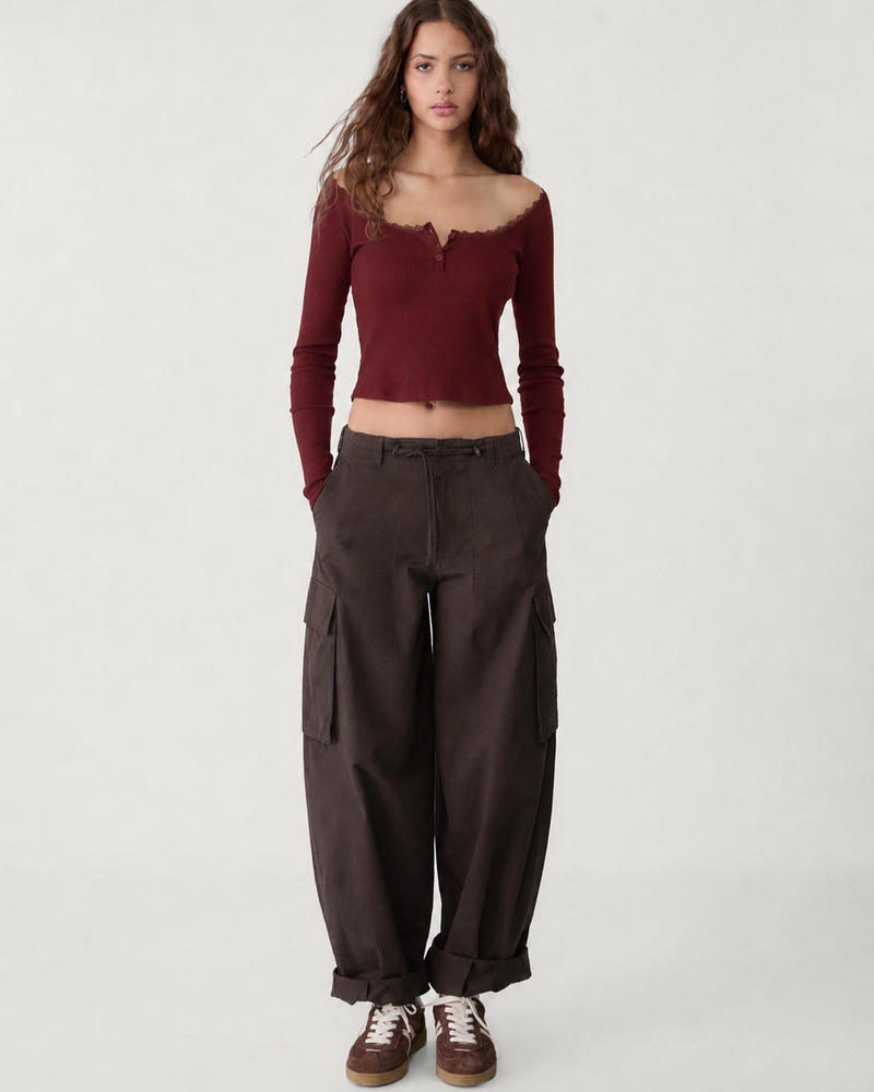 polo lace Trim Rib Top