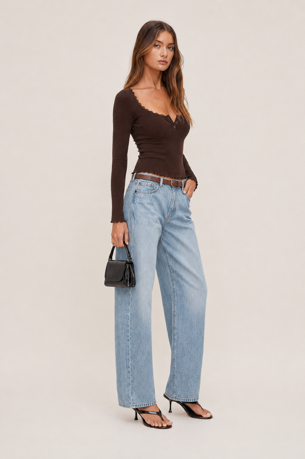 polo lace Trim Rib Top MYWISHBAG