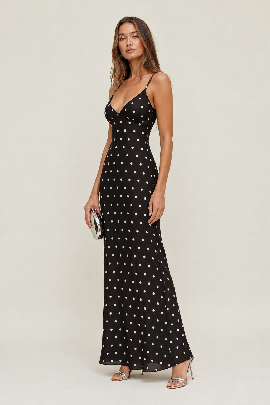 Black Polka Dot Mesh Maxi Dress MYWISHBAG