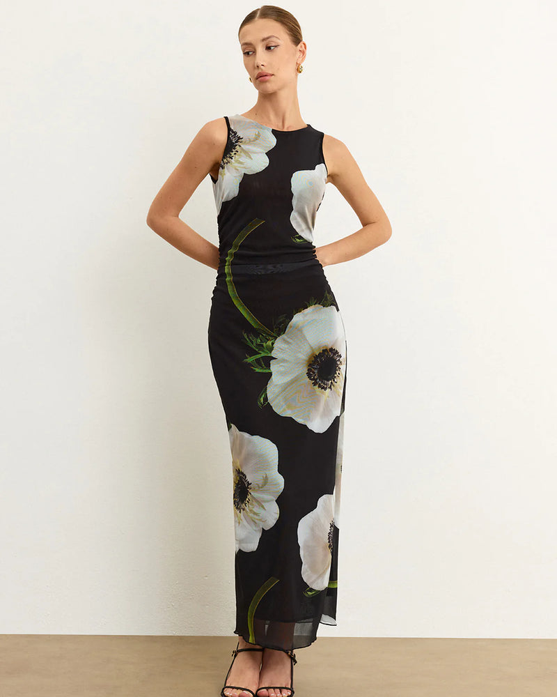 Sheer Floral Print Maxi Dress