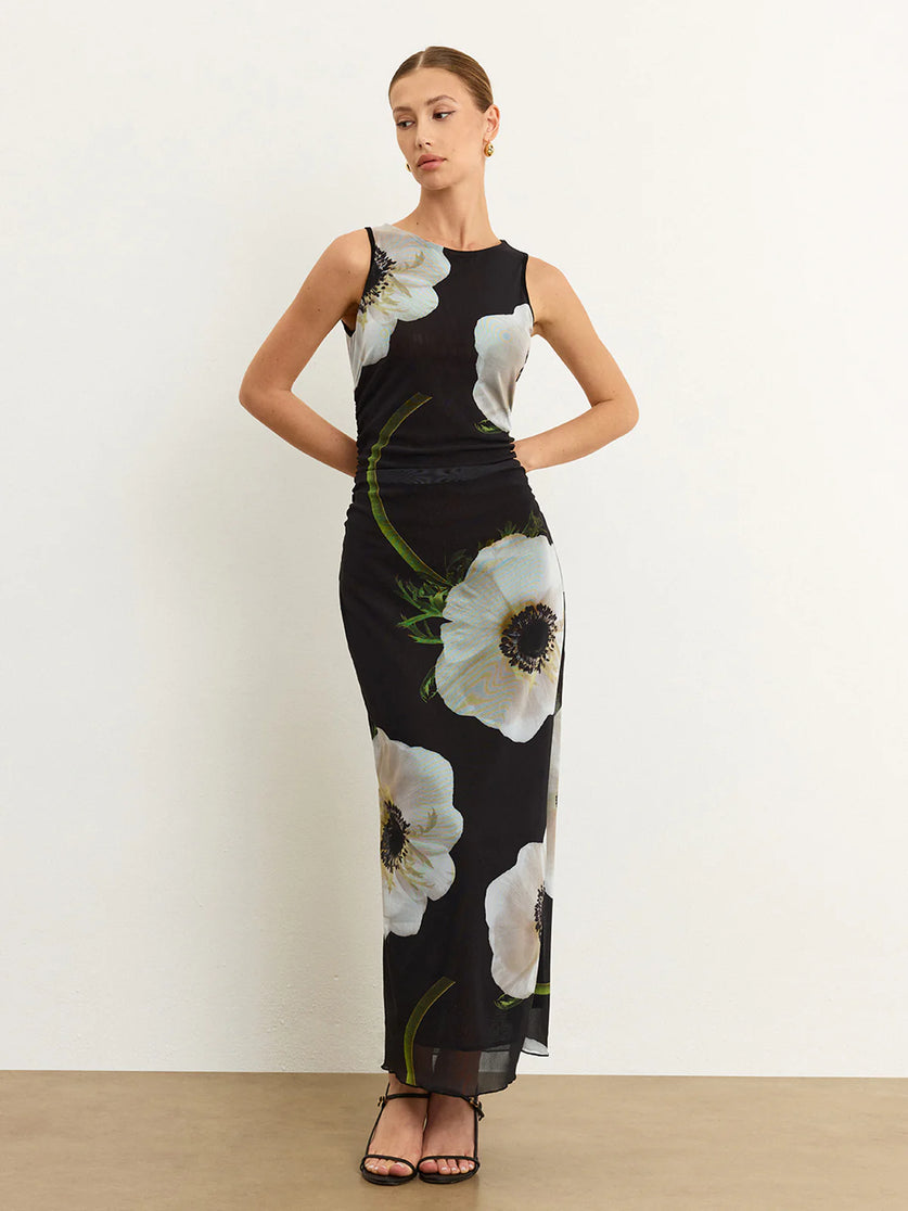 Sheer Floral Print Maxi Dress