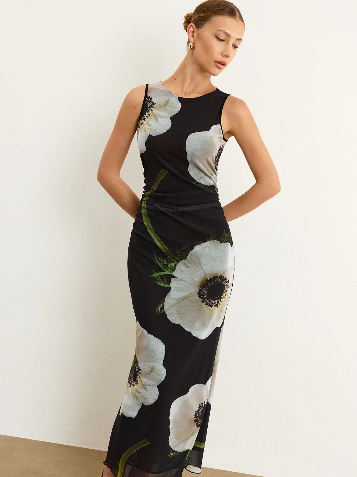 Sheer Floral Print Maxi Dress