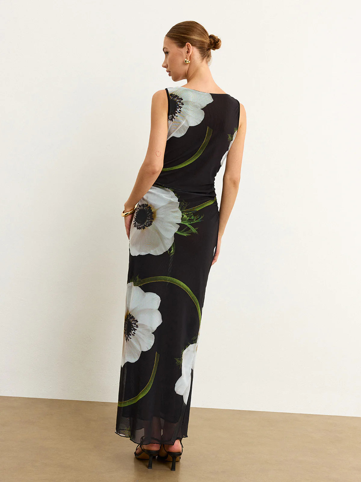 Sheer Floral Print Maxi Dress