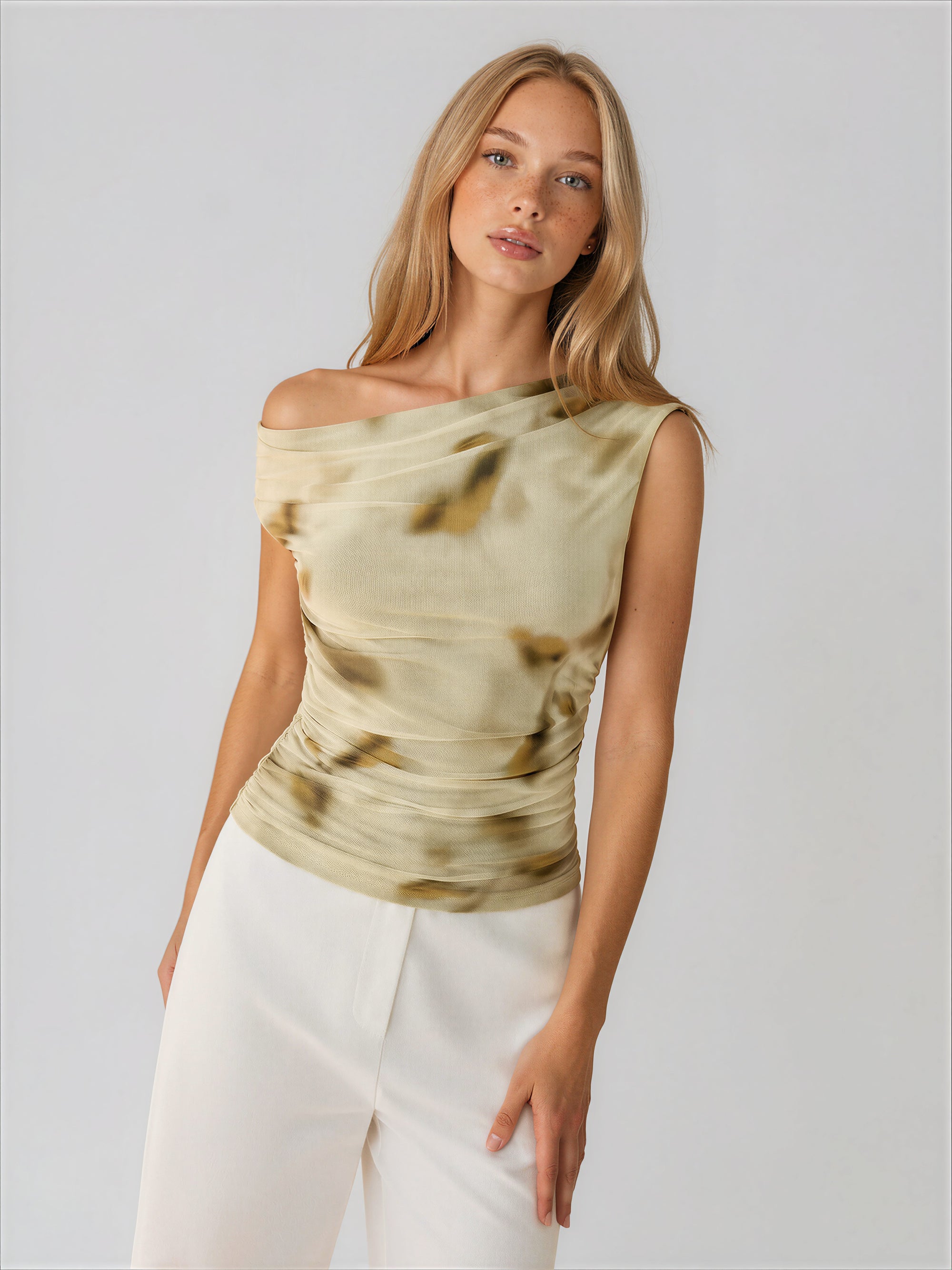 One-Shoulder Ruched Print Top MYWISHBAG
