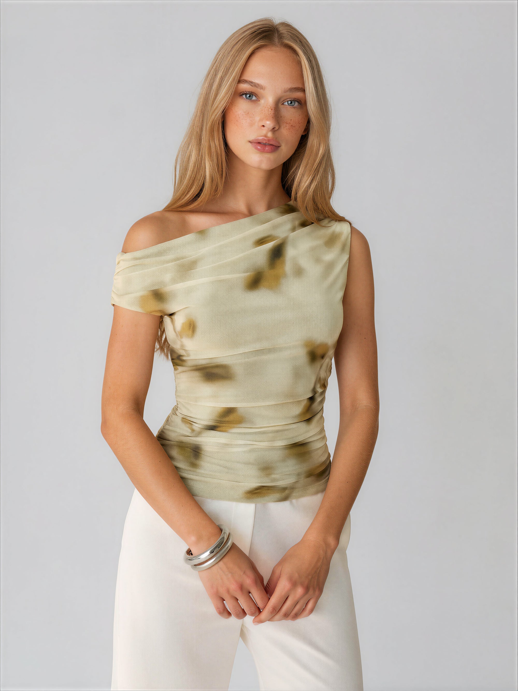 One-Shoulder Ruched Print Top MYWISHBAG