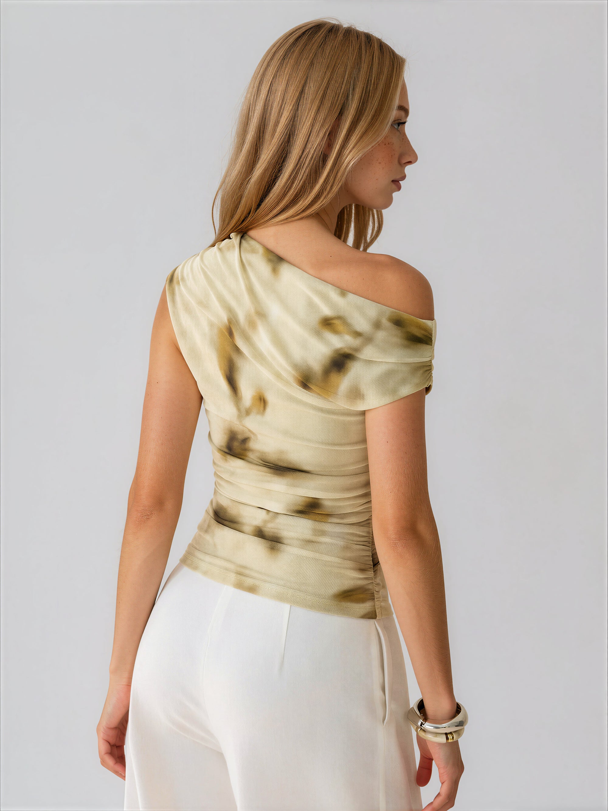 One-Shoulder Ruched Print Top MYWISHBAG