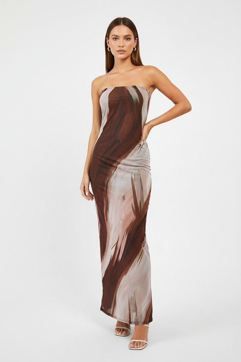 MWB Abstract Mesh Bandeau Maxi  Dress